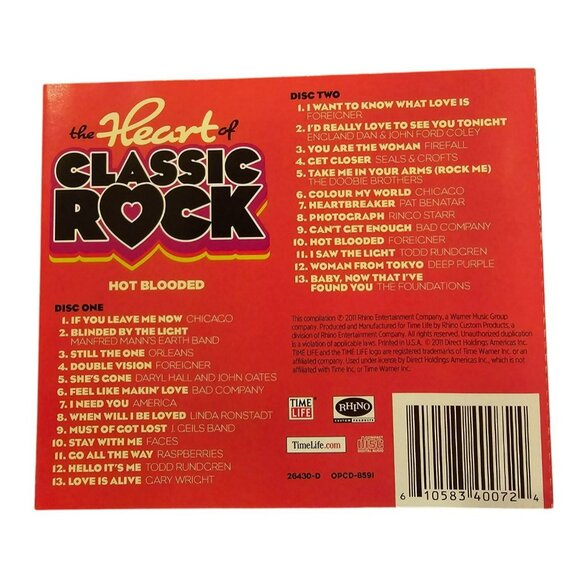 The Heart Of Classic Rock Hot Blooded CD Music Collection Time Life 37428cd - Picture 2 of 2
